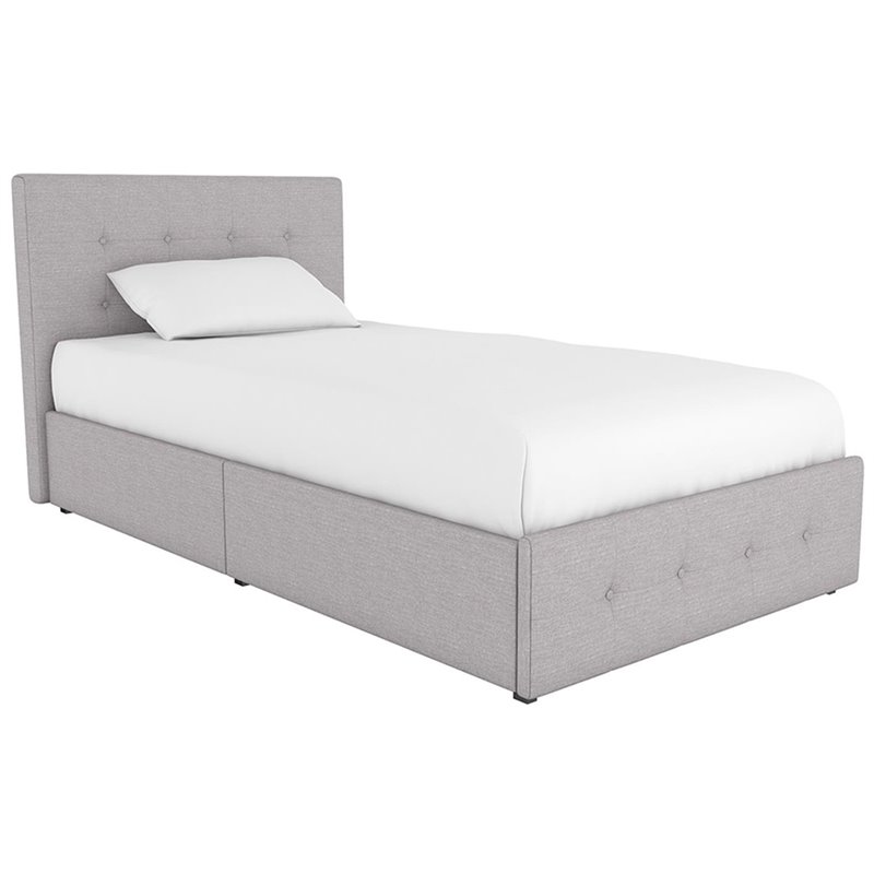 DHP Rose Tufted Twin Storage Panel Bed in Gray