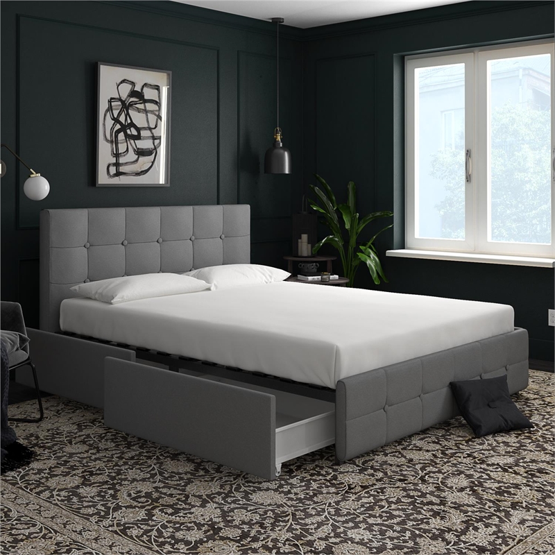 DHP Rose Tufted Full Storage Panel Bed in Gray