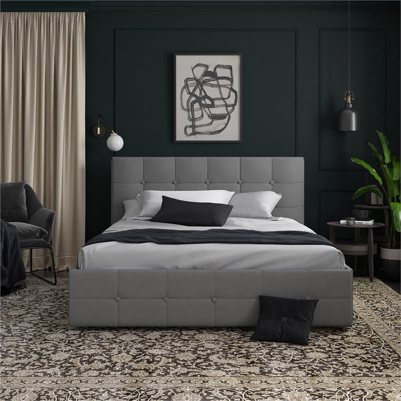 DHP Rose Tufted Full Storage Panel Bed in Gray