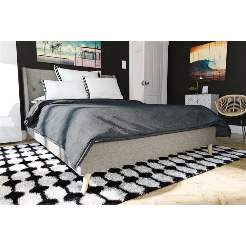 Novogratz Her Majesty Upholstered Queen Panel Bed in Gray