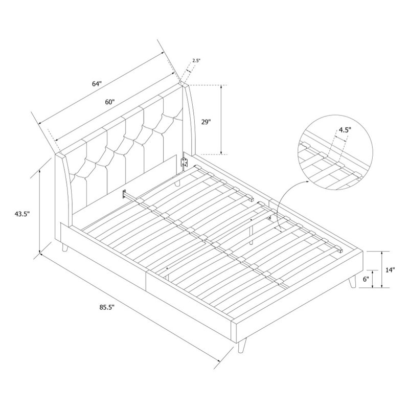 Novogratz Her Majesty Upholstered Queen Panel Bed in Gray