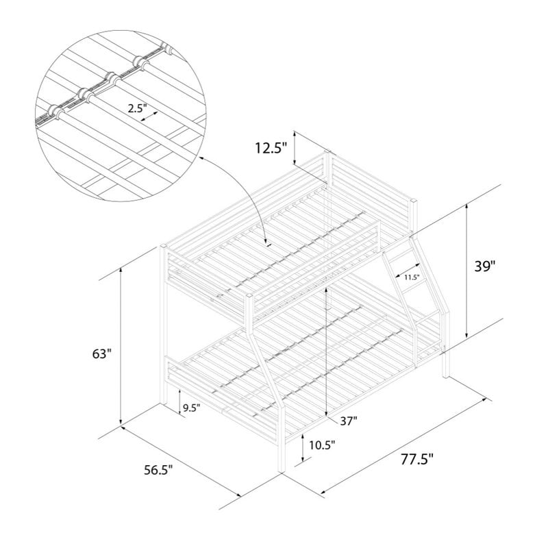 Novogratz Maxwell Twin over Full Metal Bunk Bed in Navy Blue