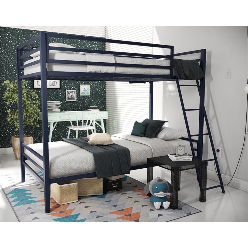 Novogratz Maxwell Twin Over Twin Metal Bunk Bed In Navy Blue ...