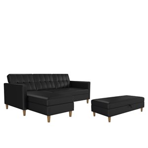 2 piece faux leather sofa set in black
