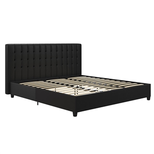dhp eva faux leather tufted king panel bed in black
