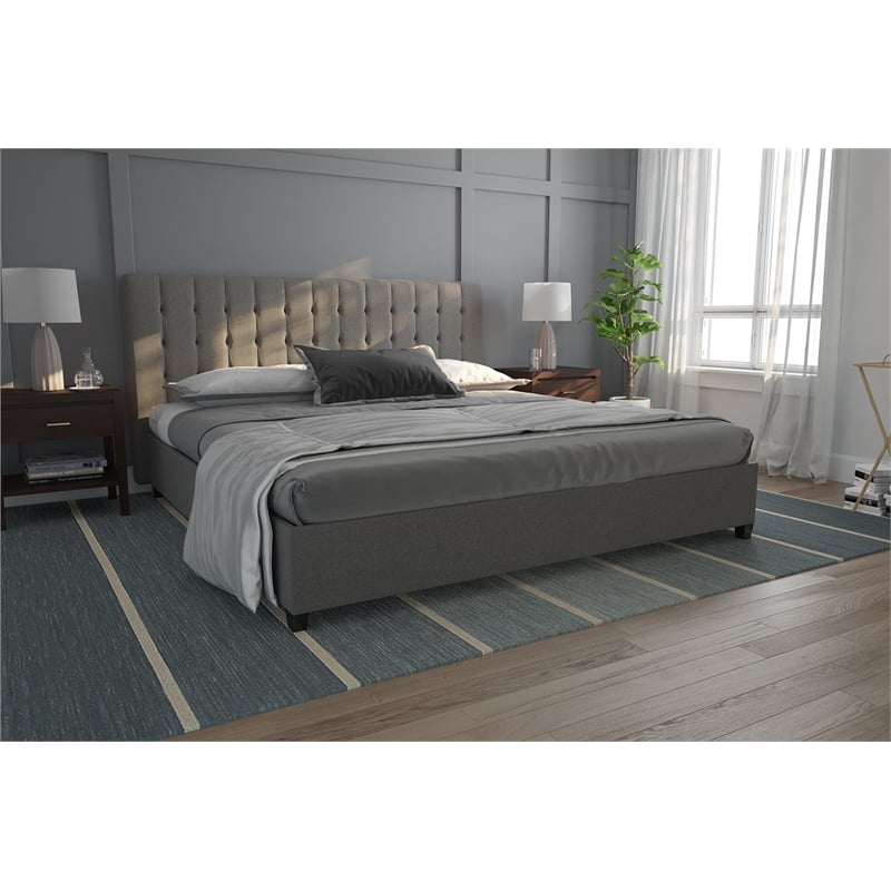 DHP Eva Tufted King Panel Bed in Gray
