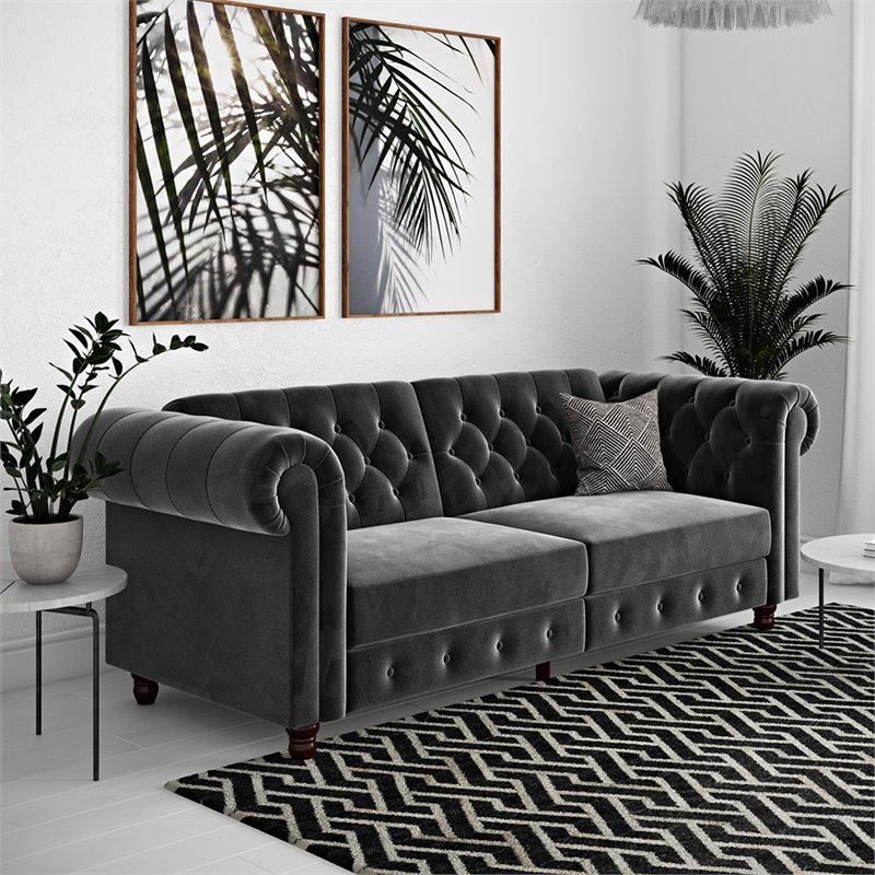 DHP Furini Tufted Sleeper Sofa in Gray