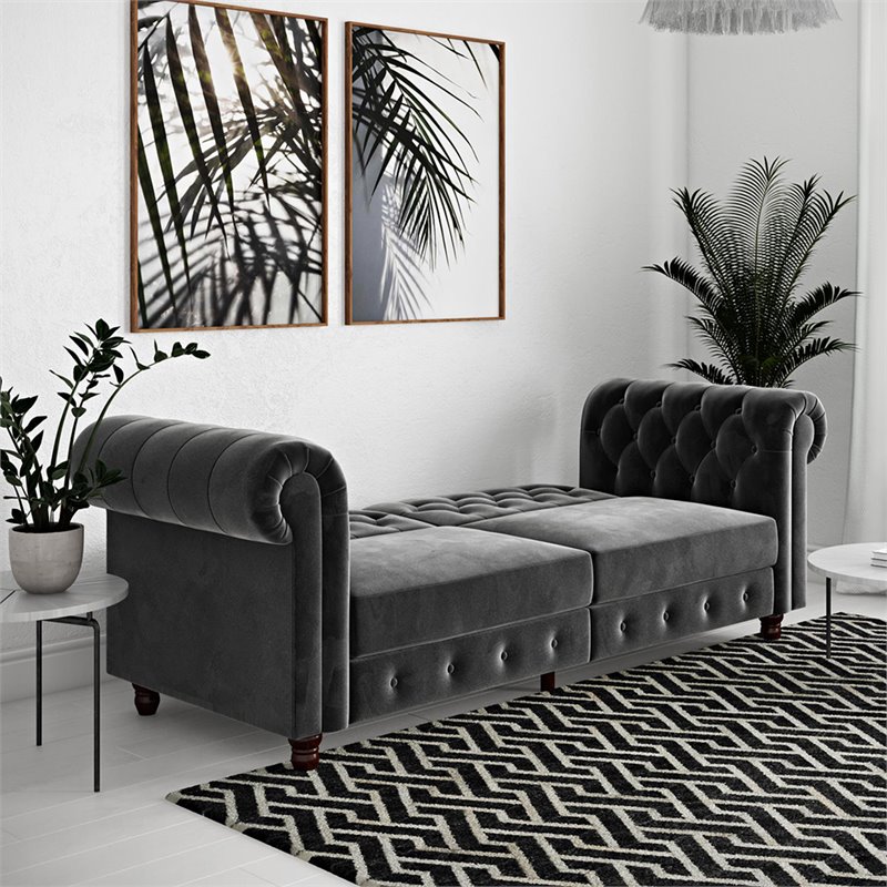 DHP Furini Tufted Sleeper Sofa in Gray