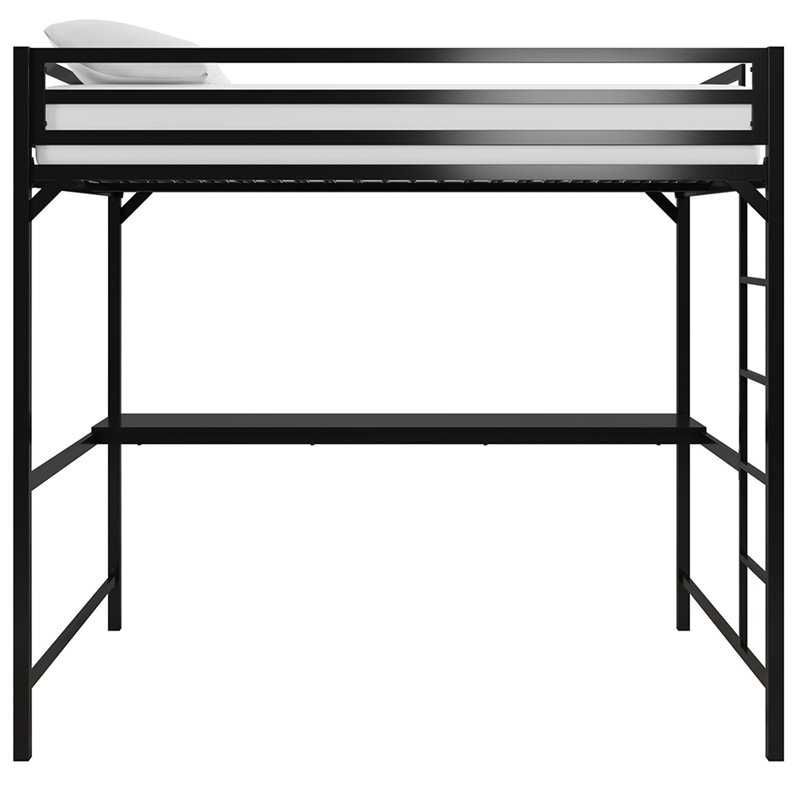 DHP Mabel Full Metal Loft Bed with Desk in Black