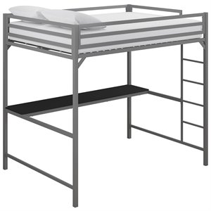dhp mabel metal loft bed with desk in silver