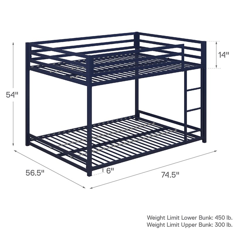 DHP Mabel Full Over Full Metal Bunk Bed in Blue