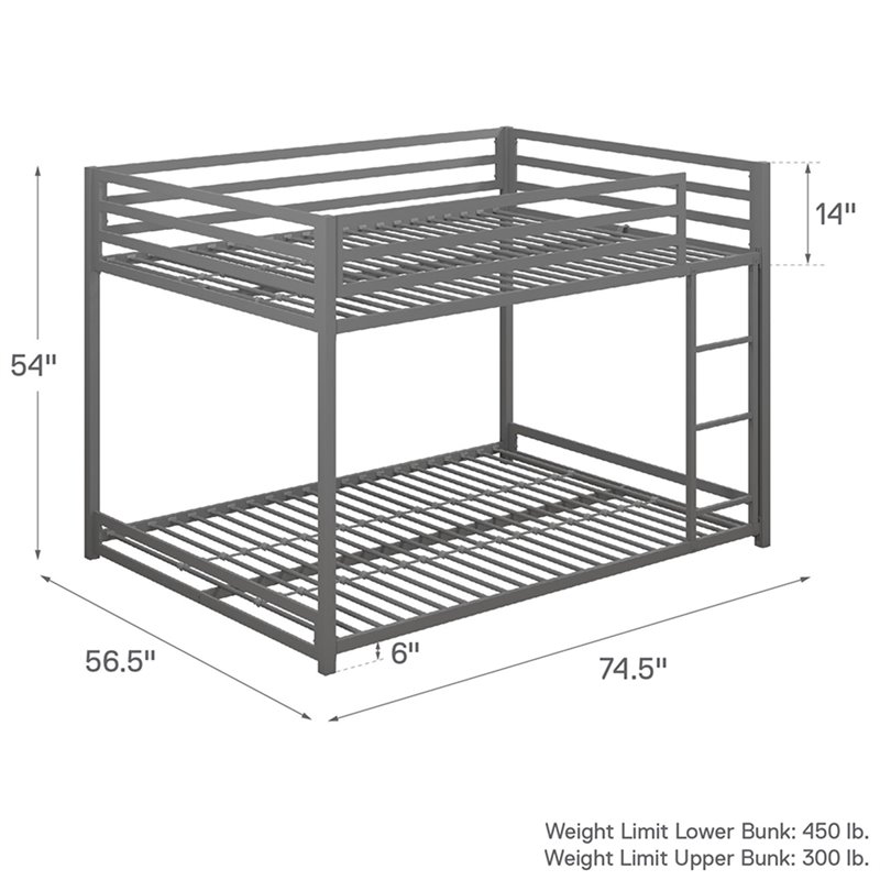 DHP Mabel Full Over Full Metal Bunk Bed in Silver