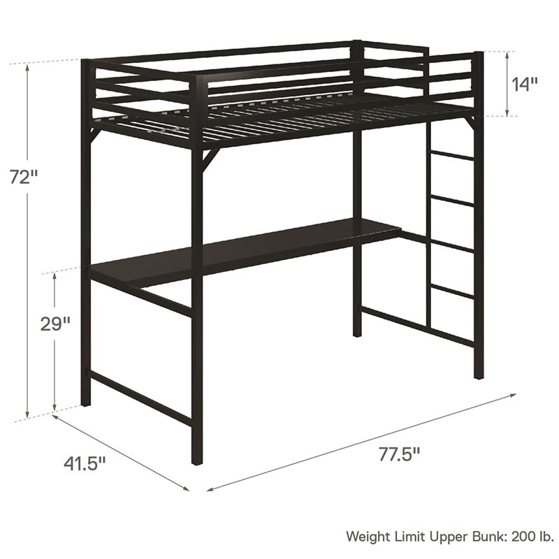 Dhp Mabel Twin Metal Loft Bed With Desk, Yourzone Metal Loft Bed Twin Size Assembly Instructions Pdf