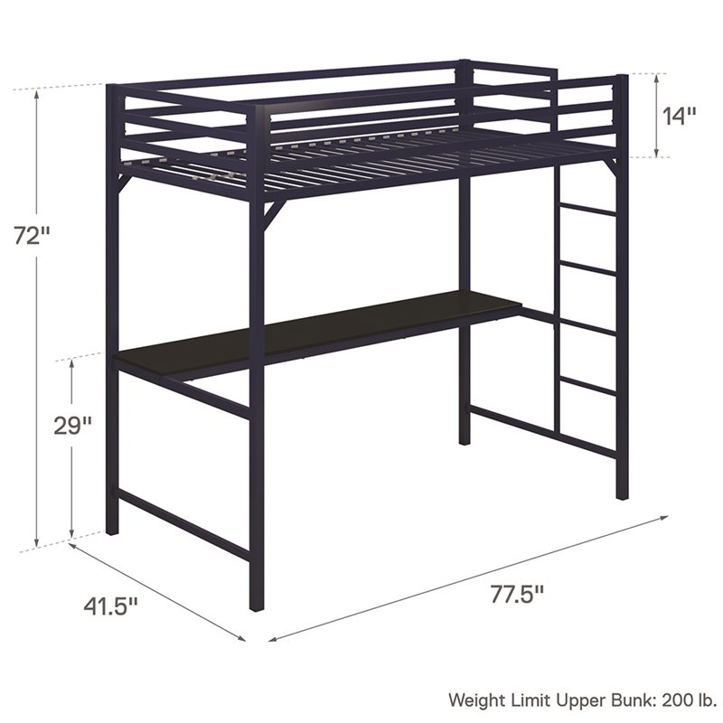 Dhp Mabel Twin Metal Loft Bed With Desk, Your Zone Twin Metal Loft Bed Instructions