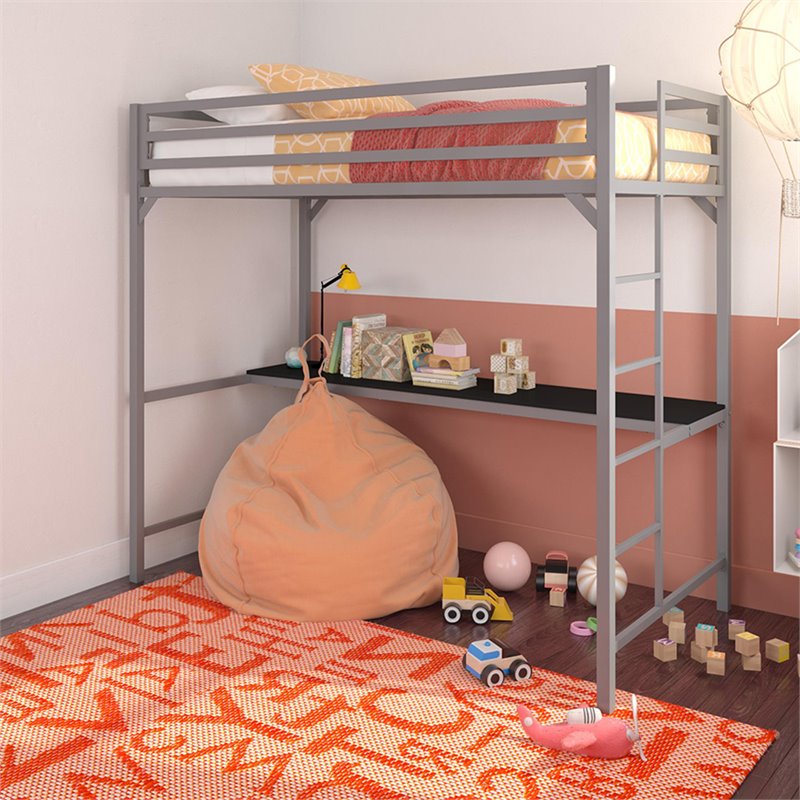 DHP Mabel Twin Metal Loft Bed with Desk in Silver Cymax Business