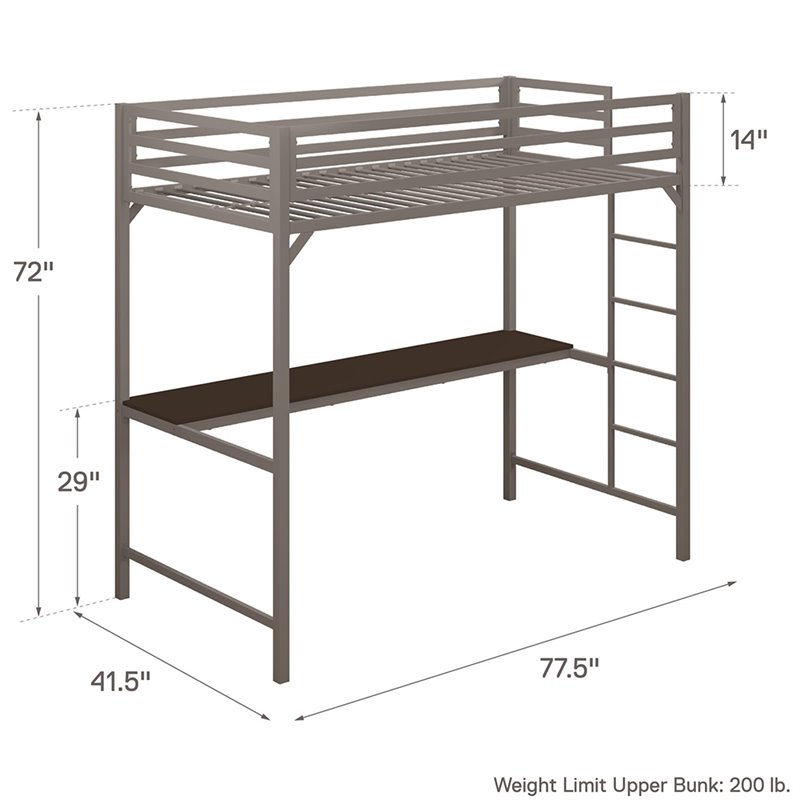 Dhp Mabel Twin Metal Loft Bed With Desk, Metal Loft Bed Assembly Instructions