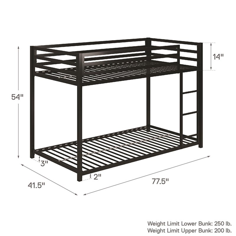 DHP Mabel Twin Over Twin Metal Bunk Bed in Black
