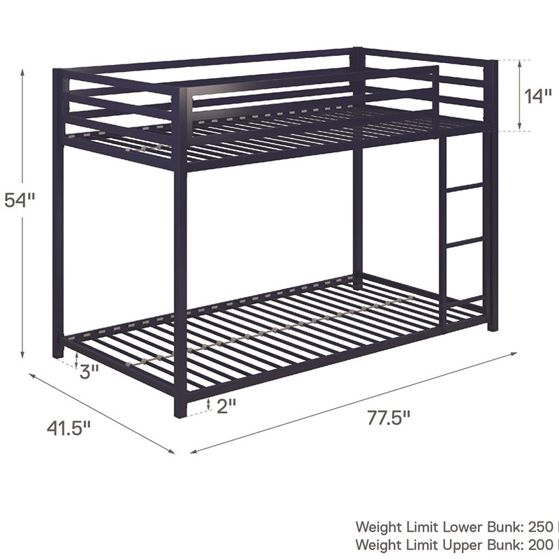 DHP Mabel Twin Over Twin Metal Bunk Bed in Blue