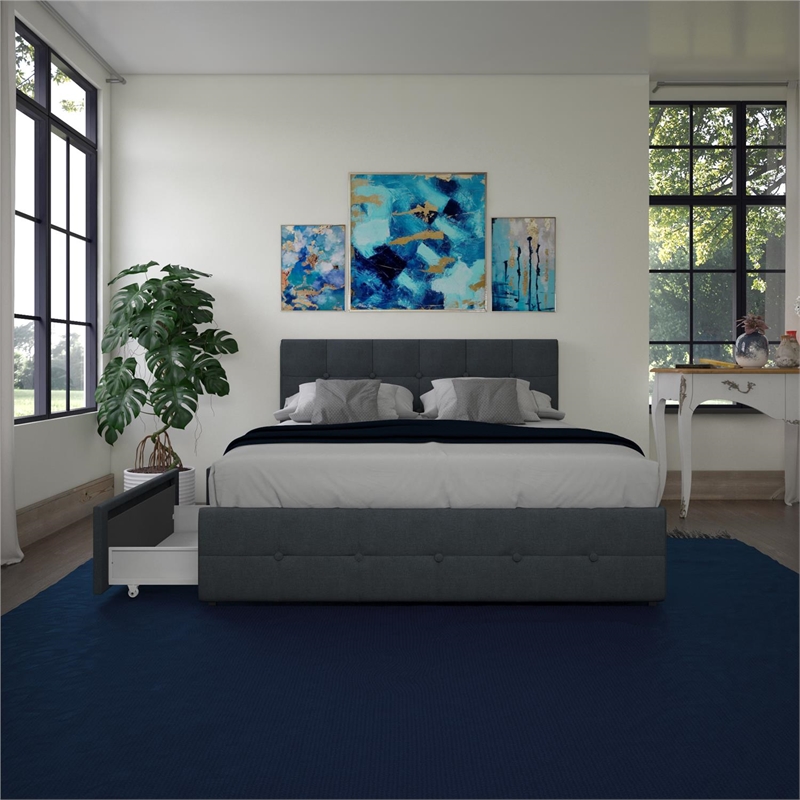 DHP Ryan Tufted Full Storage Platform Bed in Blue