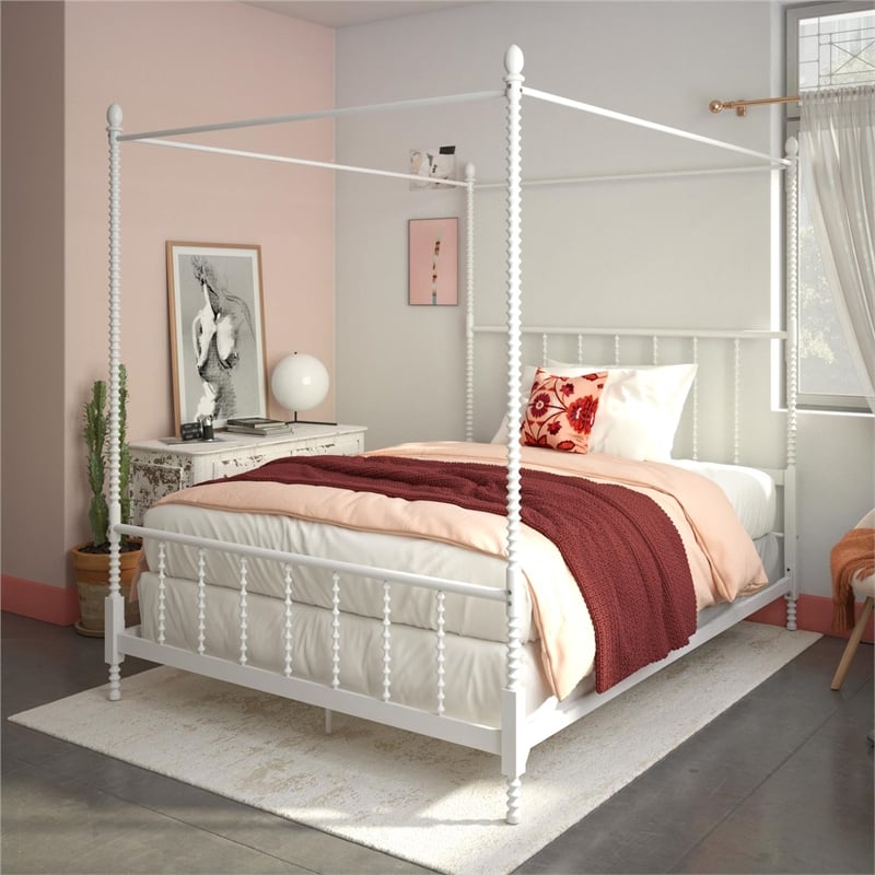 Dhp Emerson Metal Canopy Bed In Full, White Full Size Canopy Bed Frame