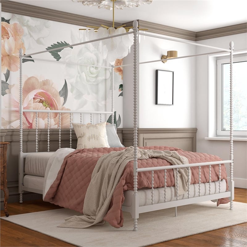 DHP Emerson Metal Canopy Bed in Queen Size Frame in White