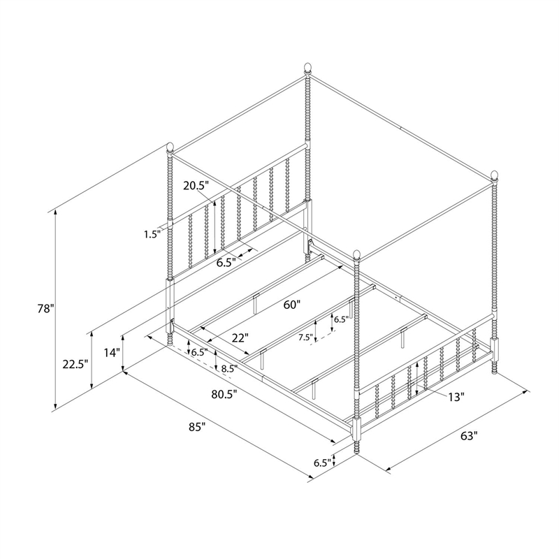 DHP Emerson Metal Canopy Bed in Queen Size Frame in White