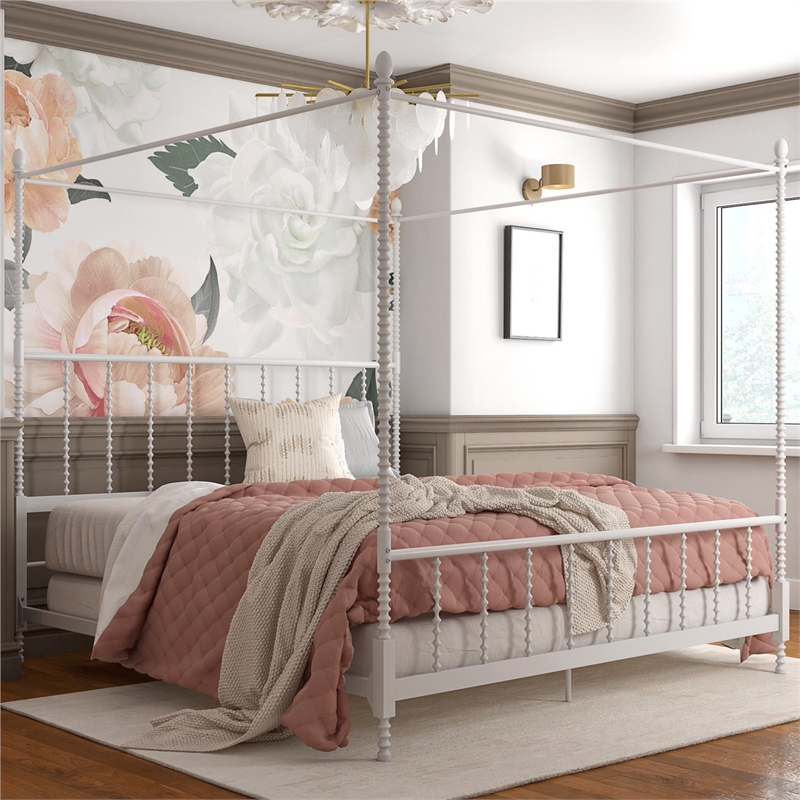 DHP Emerson Metal Canopy Bed in King Size Frame in White