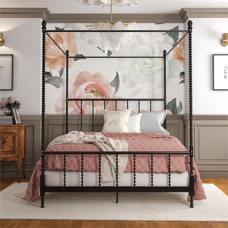 DHP Emerson Metal Canopy Bed in Queen Size Frame in Black ...