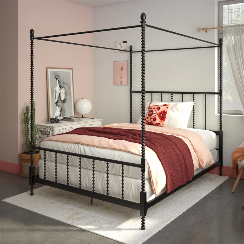 Dhp Emerson Metal Canopy Bed In Queen, Silver Canopy Bed Frame Queen