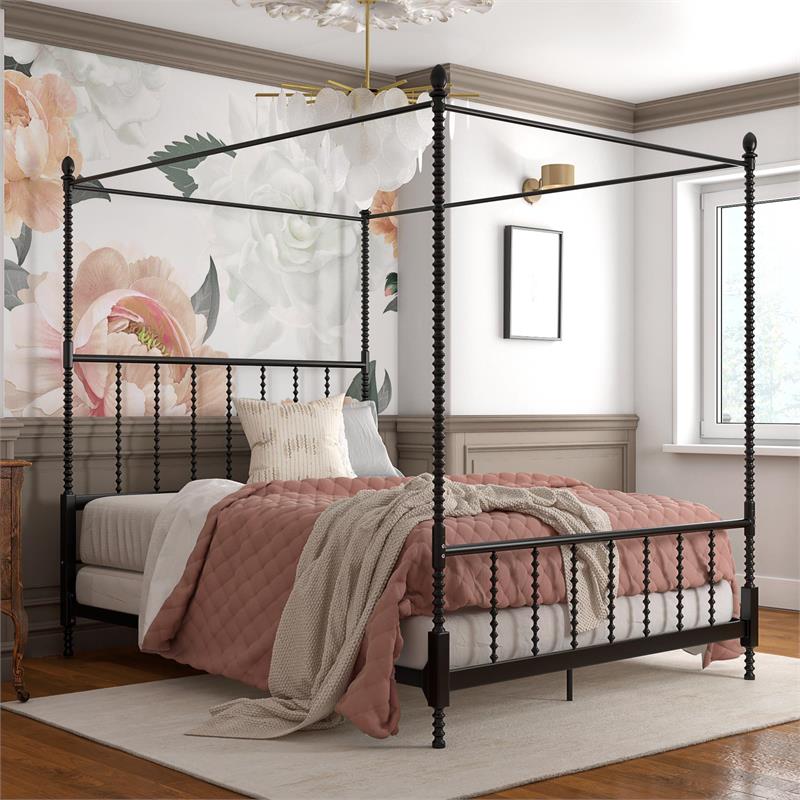 Dhp Emerson Metal Canopy Bed In Full Size Frame In Black De30059