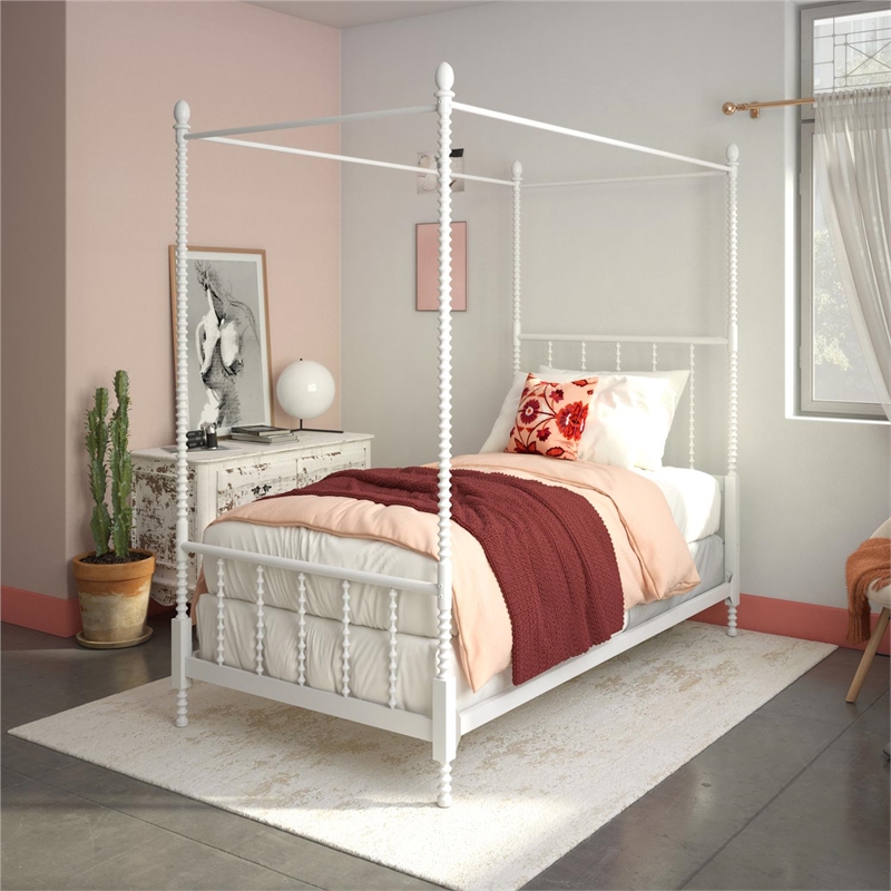 Dhp Emerson Metal Canopy Bed In Twin, White Canopy Bed Twin Size