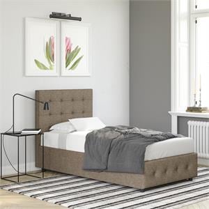 DHP Sherry Upholstered Bed in Twin Size Frame in Gray Linen