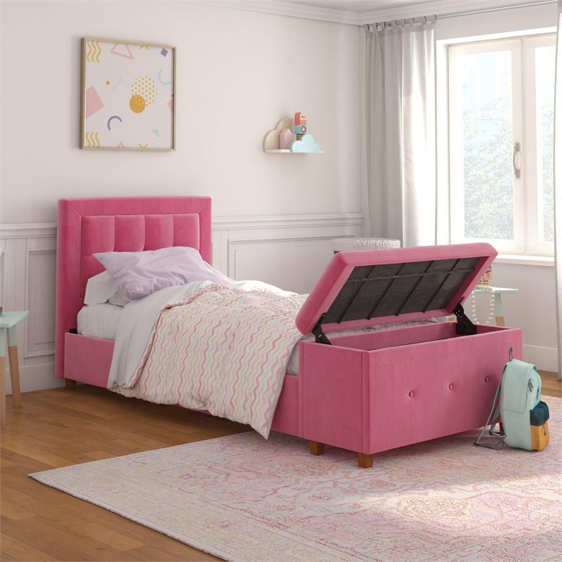 DHP Daria Upholstered Bed with Storage Chest in Pink Velvet in Twin ...