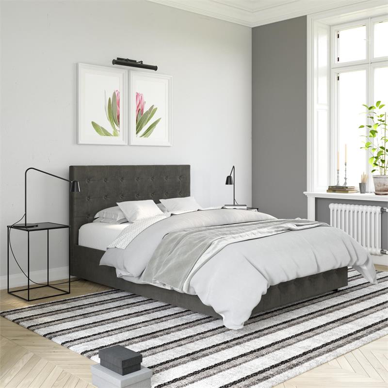 DHP Sherry Upholstered Bed in Full Size Frame in Gray Velvet