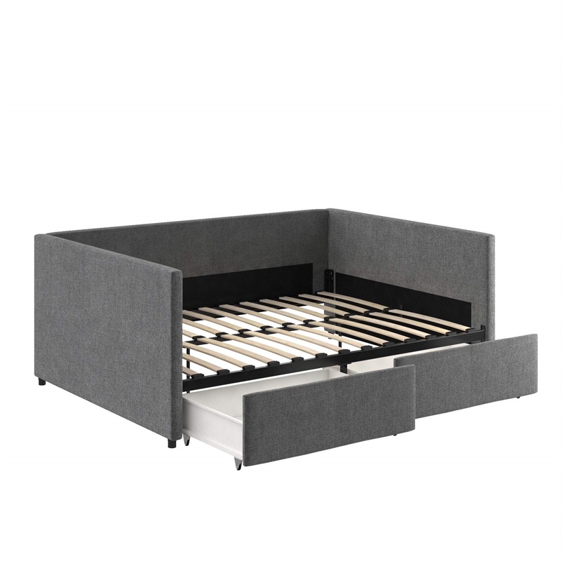 DHP Mya Upholstered Daybed with Storage in Full in Gray Linen