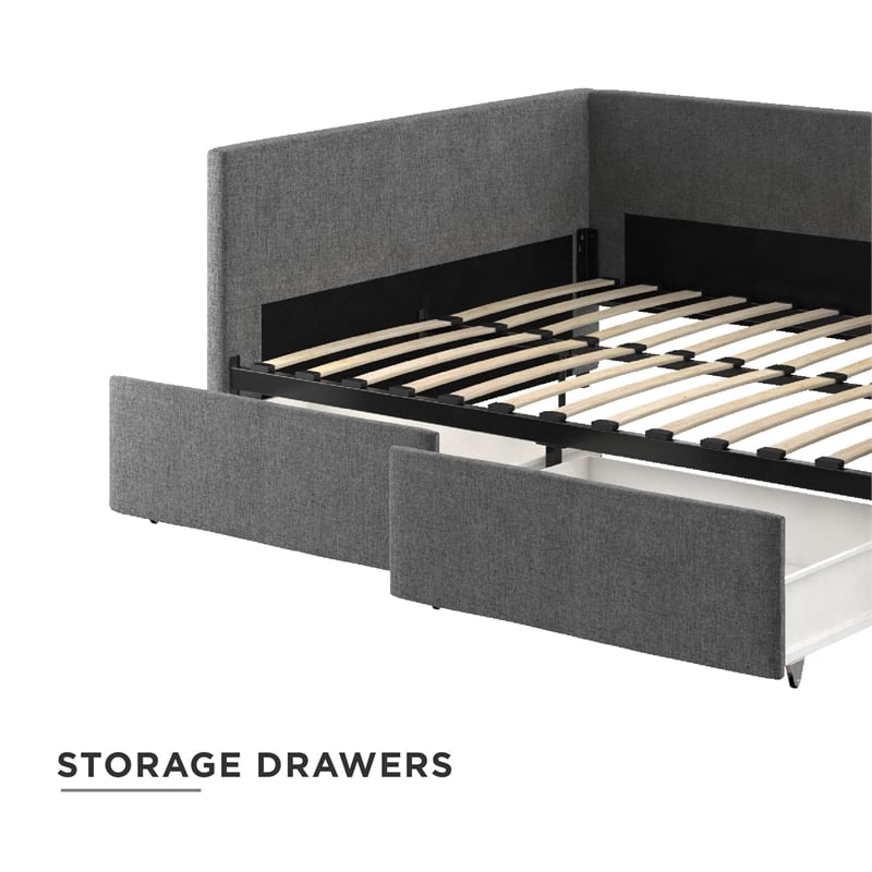 DHP Mya Upholstered Daybed with Storage in Full in Gray Linen