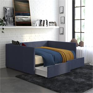 dhp mya upholstered daybed with storage in full in blue linen