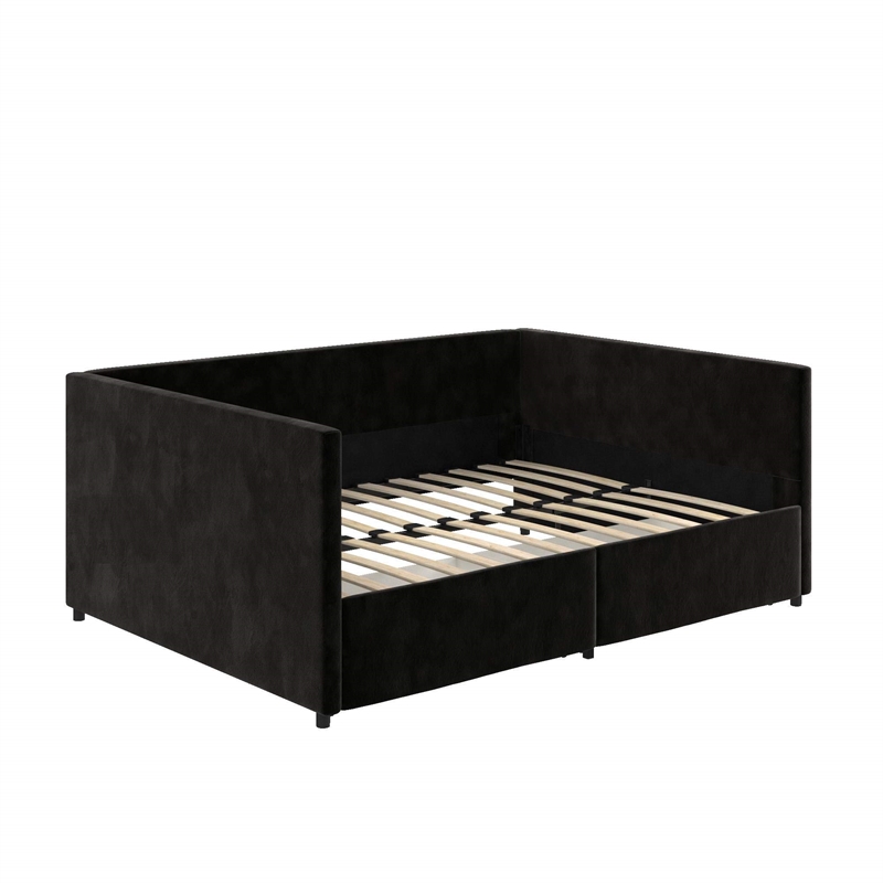 DHP Mya Upholstered Daybed with Storage in Full in Black Velvet