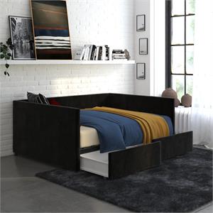 dhp mya upholstered daybed with storage in full in black velvet