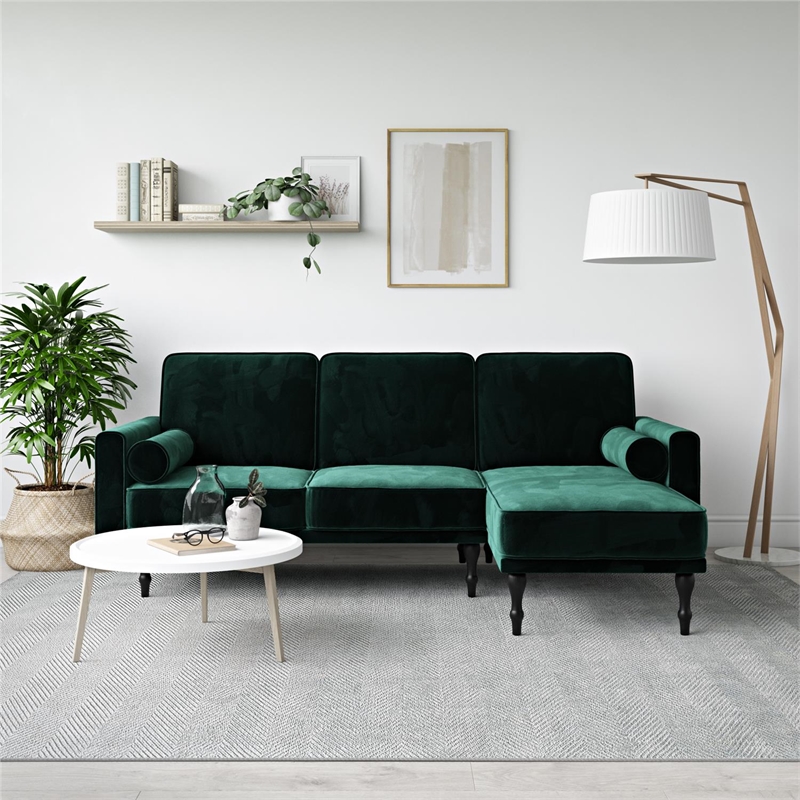 DHP Elinda Small Space Velvet Sectional Futon in Green Cymax Business