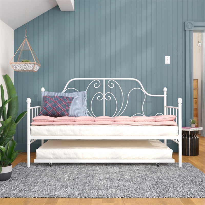 DHP Lucy Metal Daybed and Trundle in Twin over Twin in White