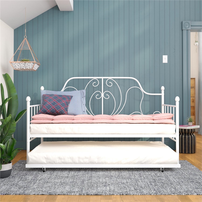 DHP Lucy Metal Daybed and Trundle in Twin Over Twin in White DE74707
