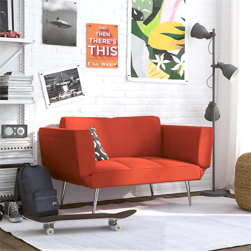 DHP Euro Upholstered Futon with Magazine Storage in Burnt Orange