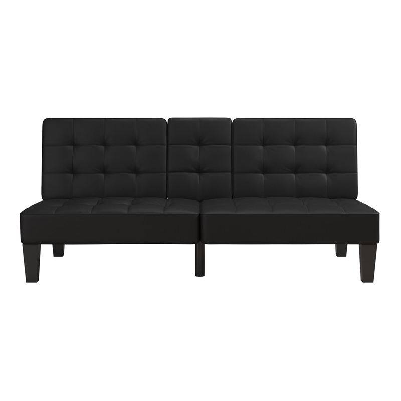 Julia Convertible Split Back Futon with Cup Holder in Black Faux