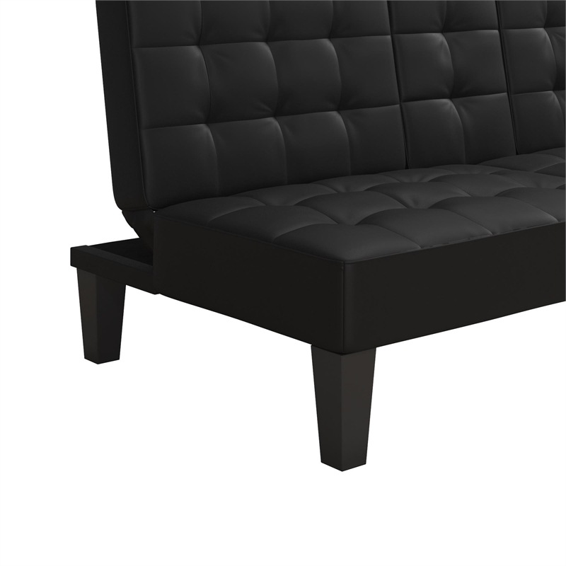 Julia Convertible Split Back Futon with Cup Holder in Black Faux