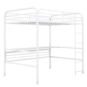 dhp metal loft bed with desk in full size frame in white metal and white desk