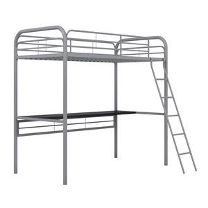dhp metal loft bed with desk in twin size frame in gray metal and black desk