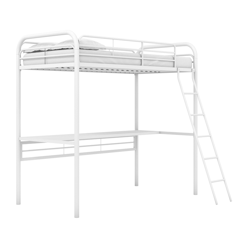 Dhp Metal Loft Bed With Desk In Twin Size Frame In White Metal And White Desk