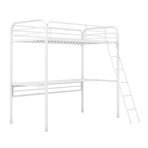 dhp metal loft bed with desk in twin size frame in white metal and white desk