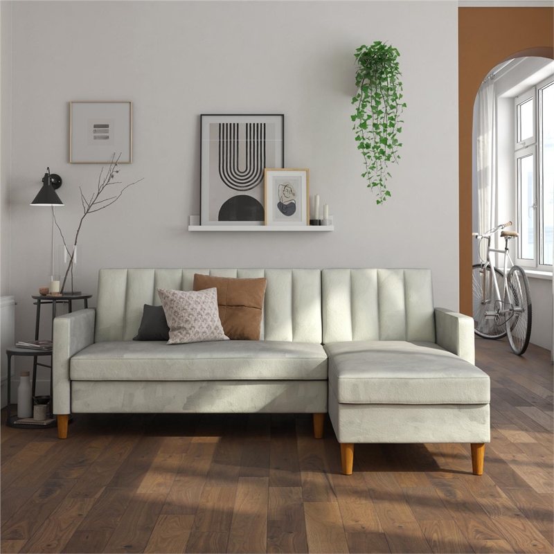 DHP Nelly Futon Sectional with Storage in Light Gray Velvet